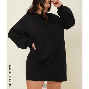 NWT Shein BASICS Plus Curve Black Drop Shoulder Lantern Sleeve Sweatshirt Dress